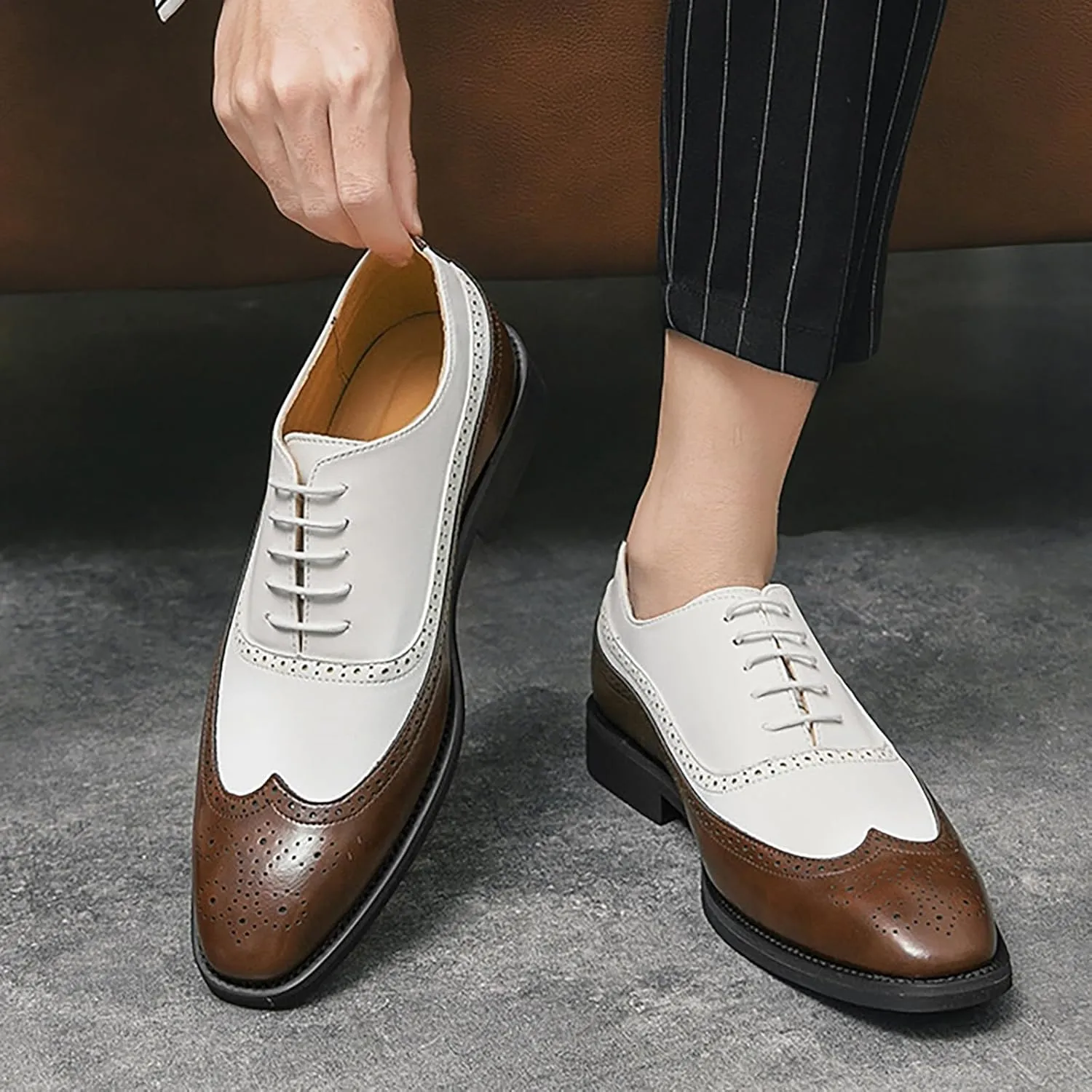 Men's Business Lace Up Leather Dress Shoes Supportive Fashion Casual Breathable Comfortable Solid Shoes