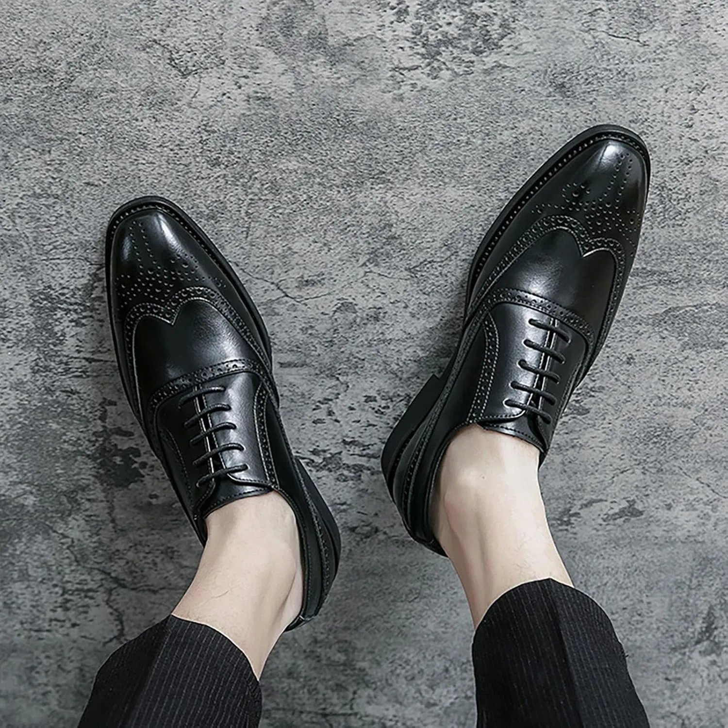 Men's Business Lace Up Leather Dress Shoes Supportive Fashion Casual Breathable Comfortable Solid Shoes