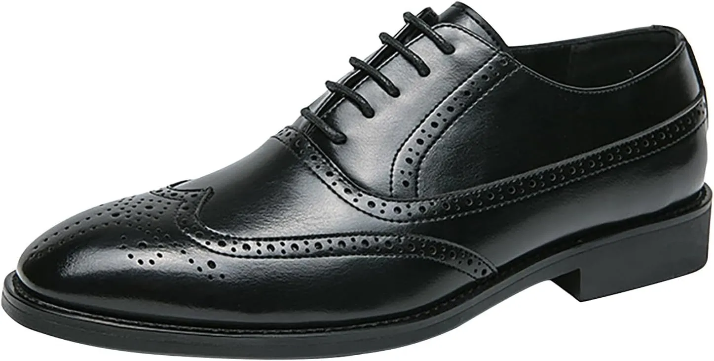 Men's Business Lace Up Leather Dress Shoes Supportive Fashion Casual Breathable Comfortable Solid Shoes