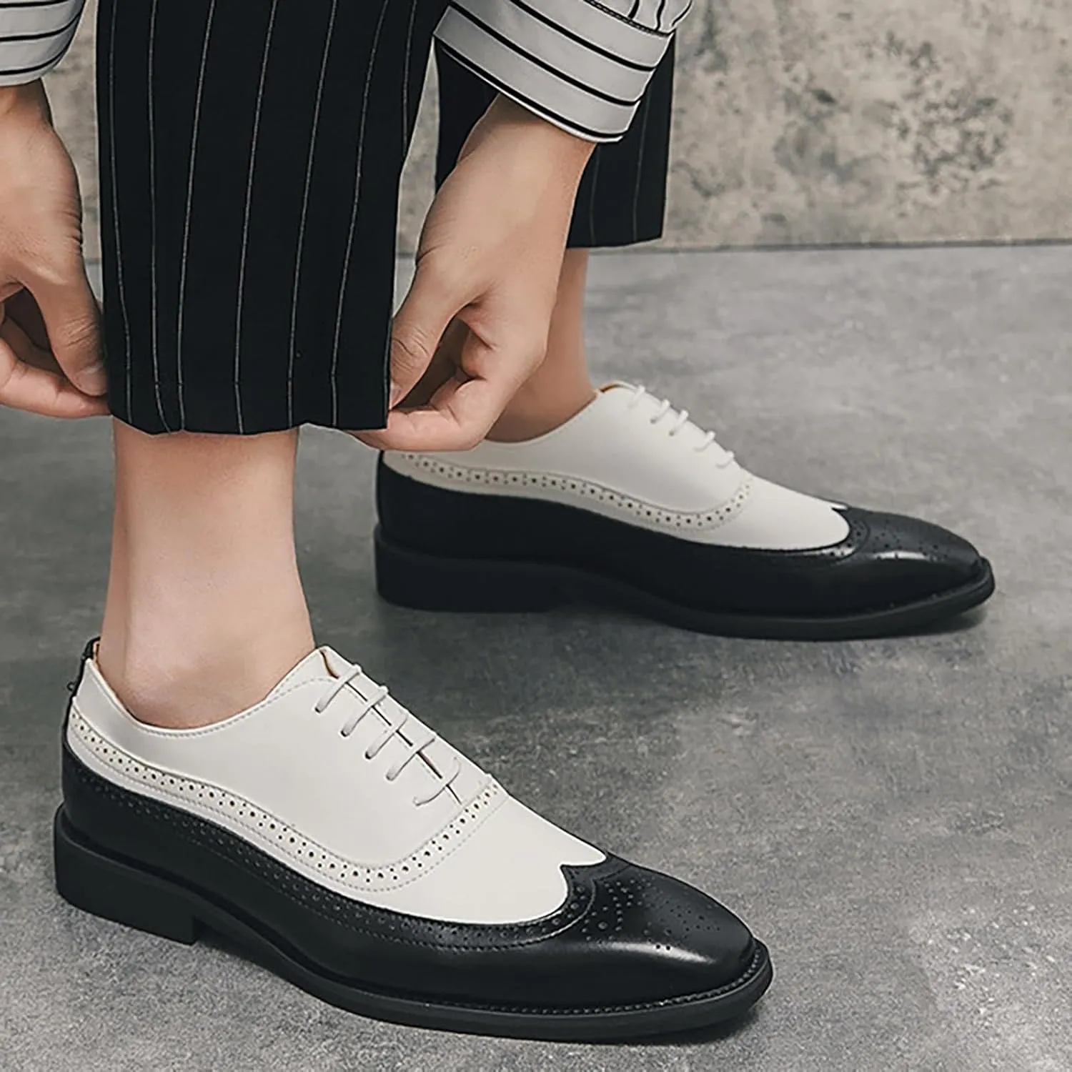 Men's Business Lace Up Leather Dress Shoes Supportive Fashion Casual Breathable Comfortable Solid Shoes