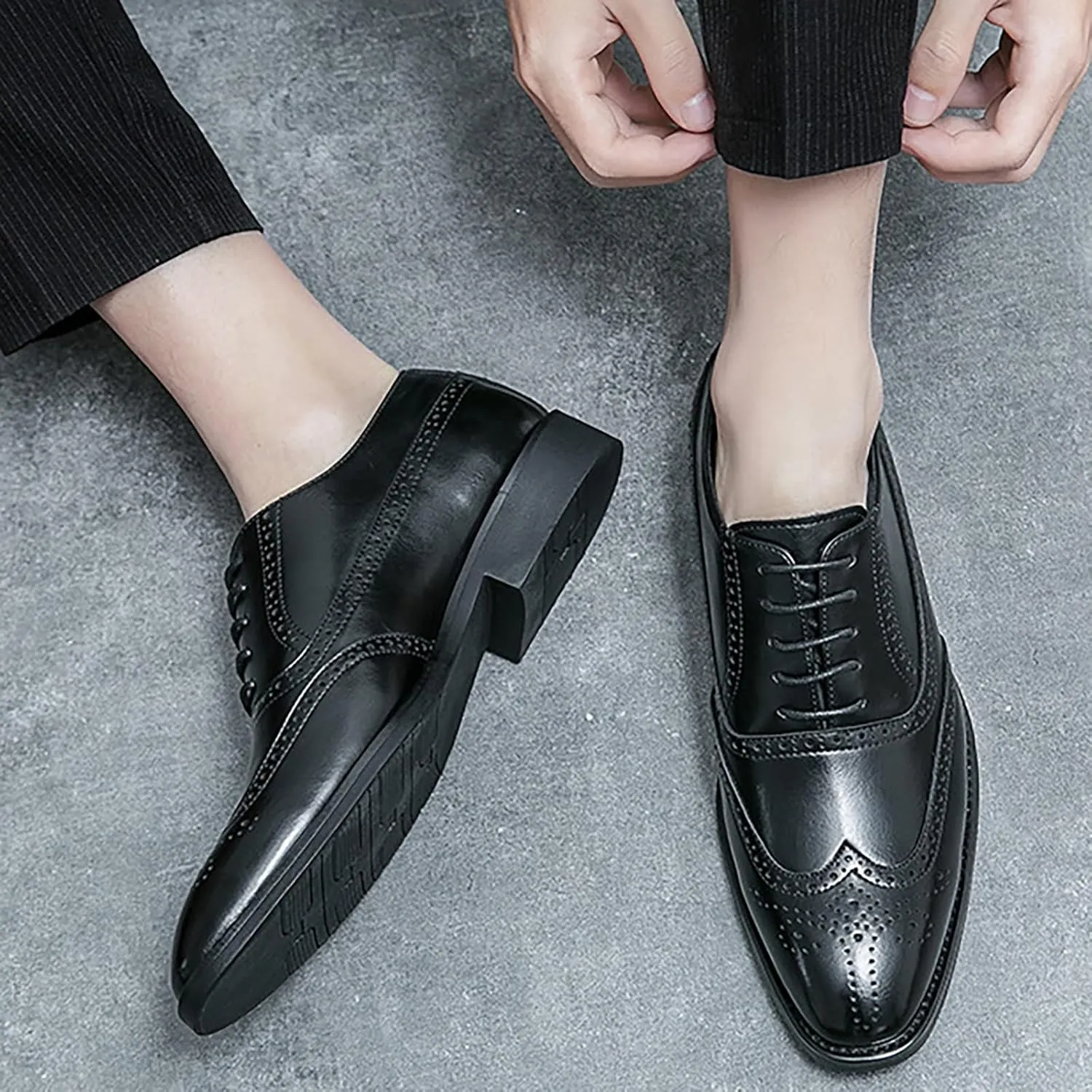 Men's Business Lace Up Leather Dress Shoes Supportive Fashion Casual Breathable Comfortable Solid Shoes
