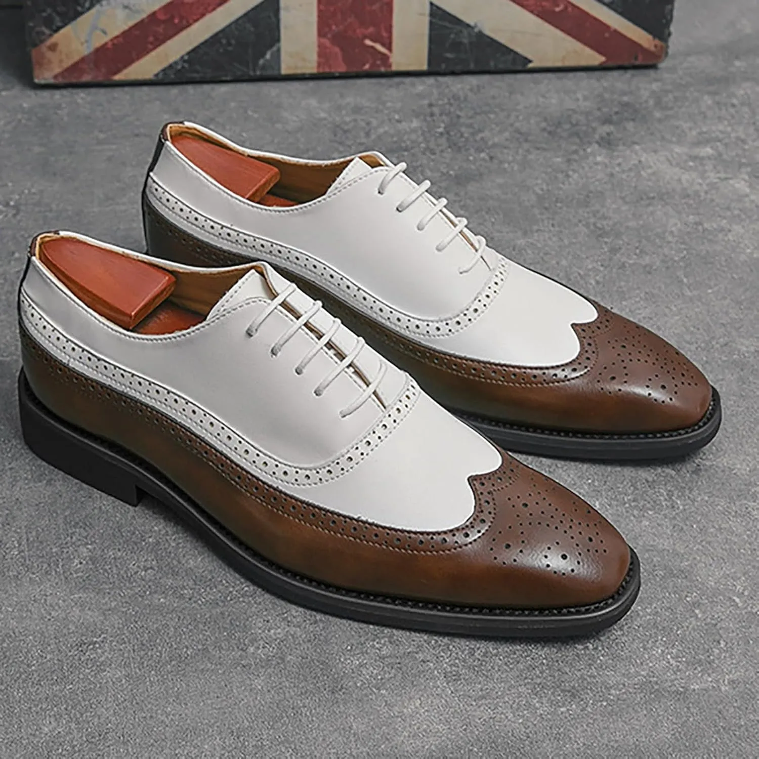 Men's Business Lace Up Leather Dress Shoes Supportive Fashion Casual Breathable Comfortable Solid Shoes