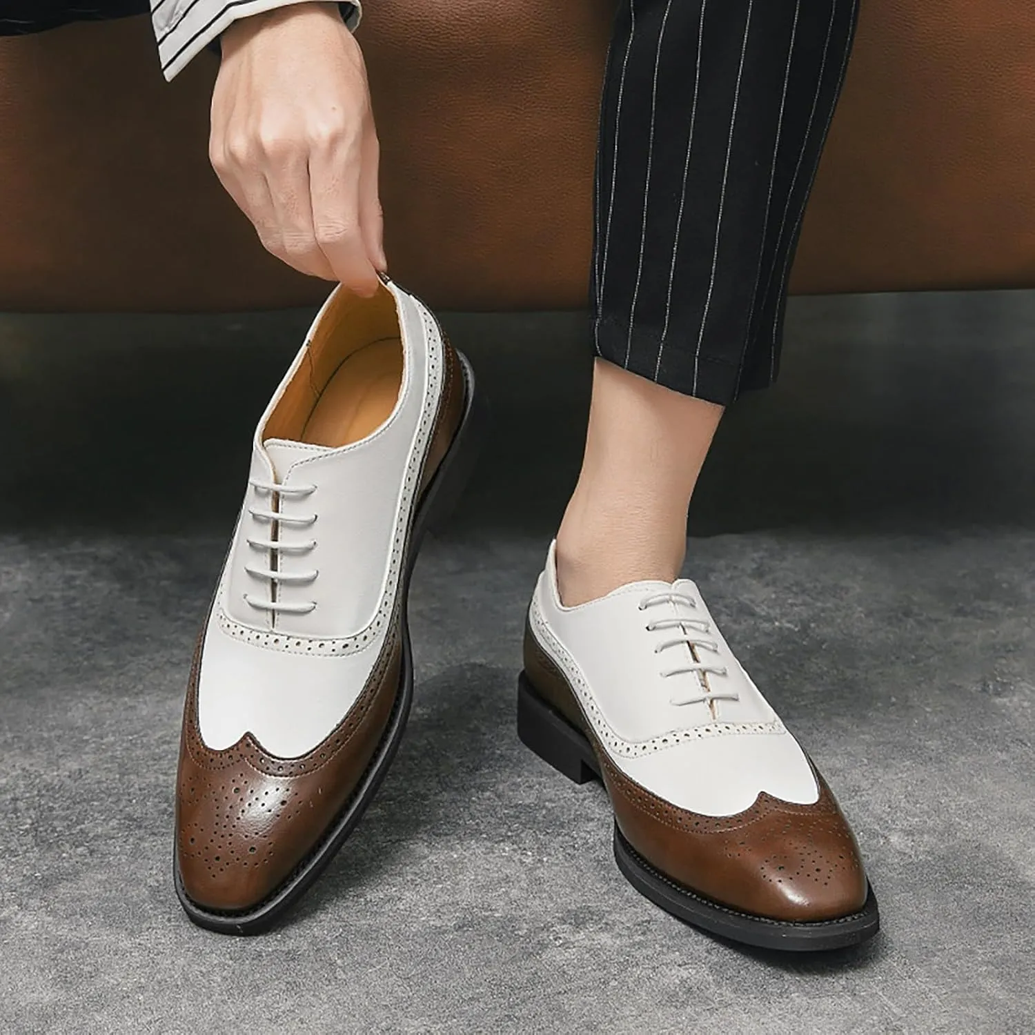 Men's Business Lace Up Leather Dress Shoes Supportive Fashion Casual Breathable Comfortable Solid Shoes