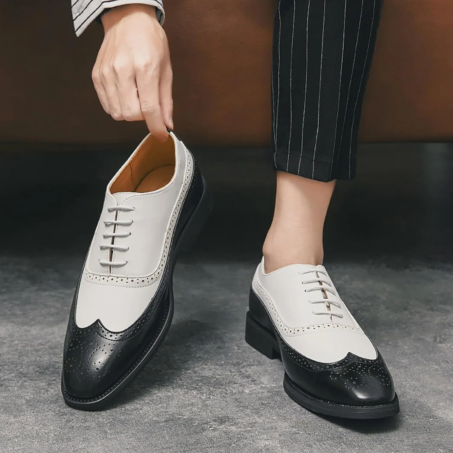 Men's Business Lace Up Leather Dress Shoes Supportive Fashion Casual Breathable Comfortable Solid Shoes