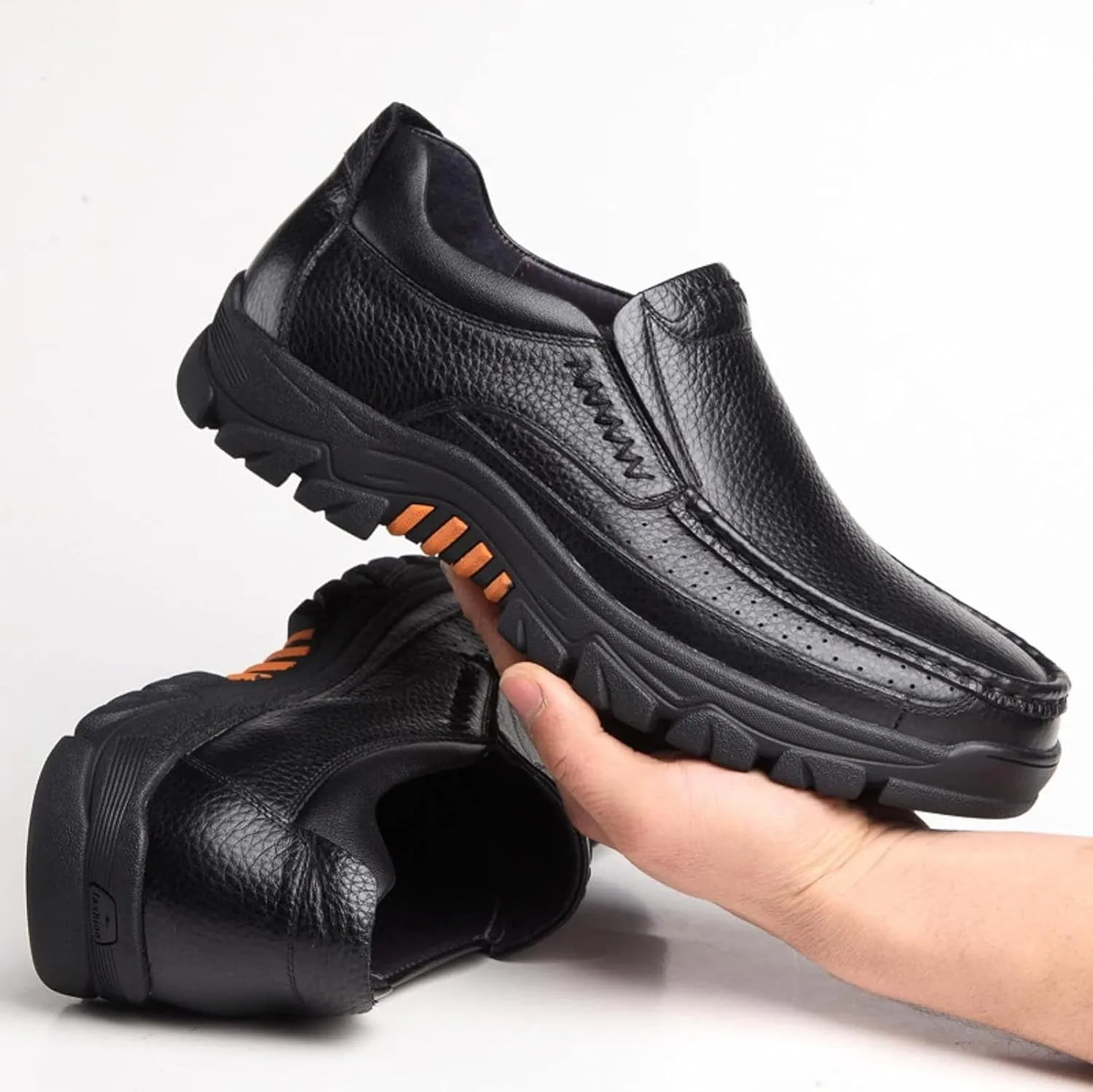 Men's Casual Shoes, Leather Slip on Travel and Outdoor Sports Shoes, Soft Wide Round Toe Loafers