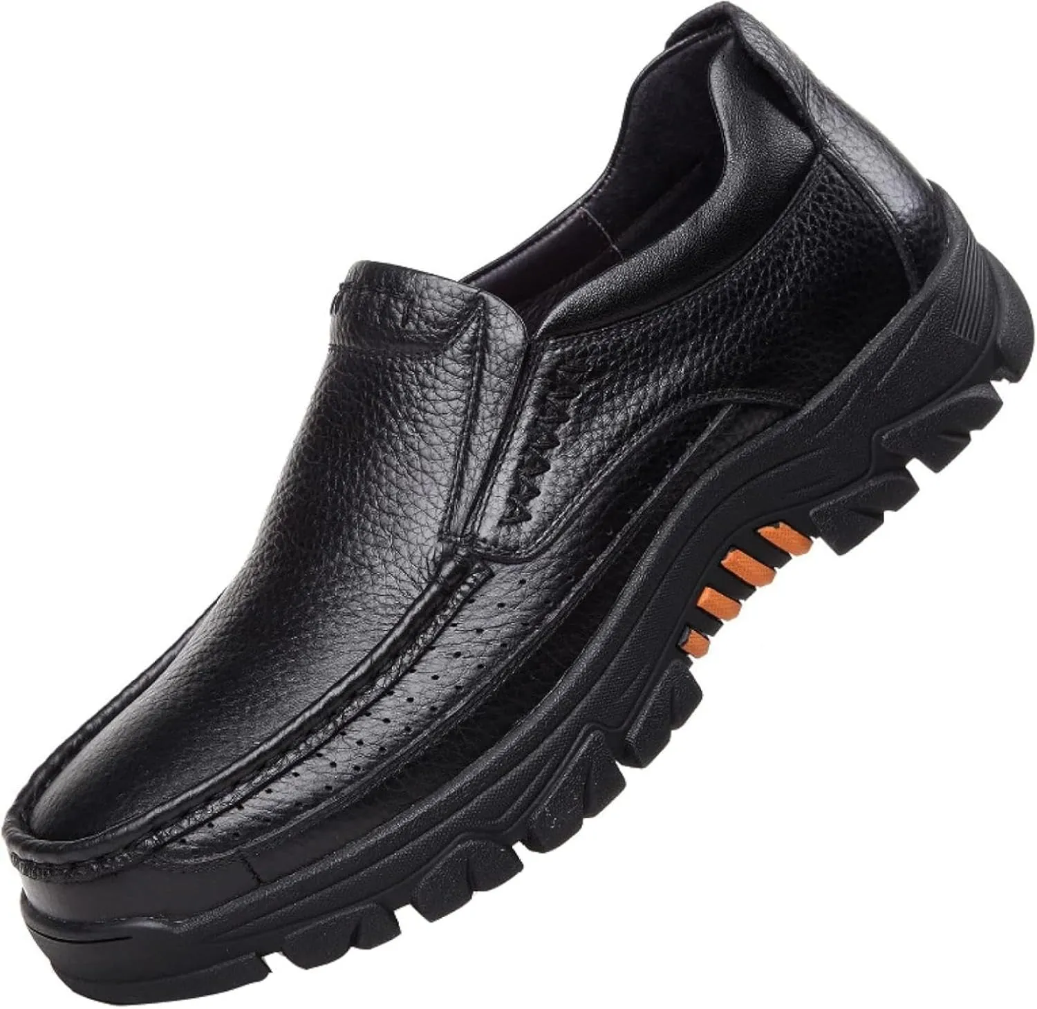 Men's Casual Shoes, Leather Slip on Travel and Outdoor Sports Shoes, Soft Wide Round Toe Loafers