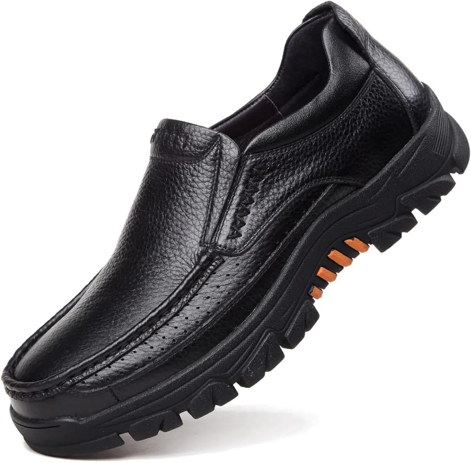 Men's Casual Shoes, Leather Slip on Travel and Outdoor Sports Shoes, Soft Wide Round Toe Loafers