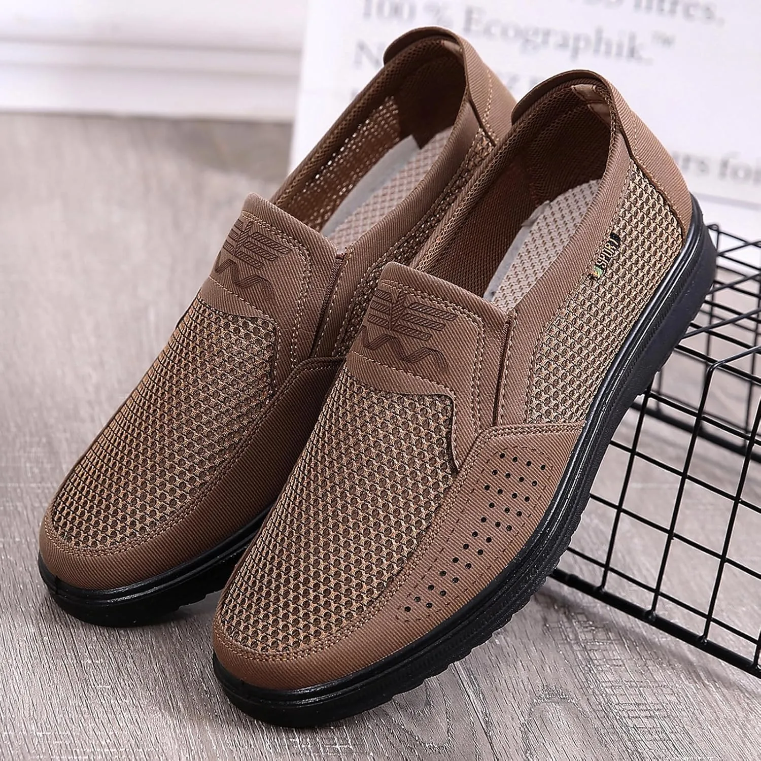 Men's Casual Slip-on Loafers Boat Shoes Lightweight Comfortable Wide Width Soft Sole Walking Shoes Mesh Dad Hiking Shoes Soft Sneakers