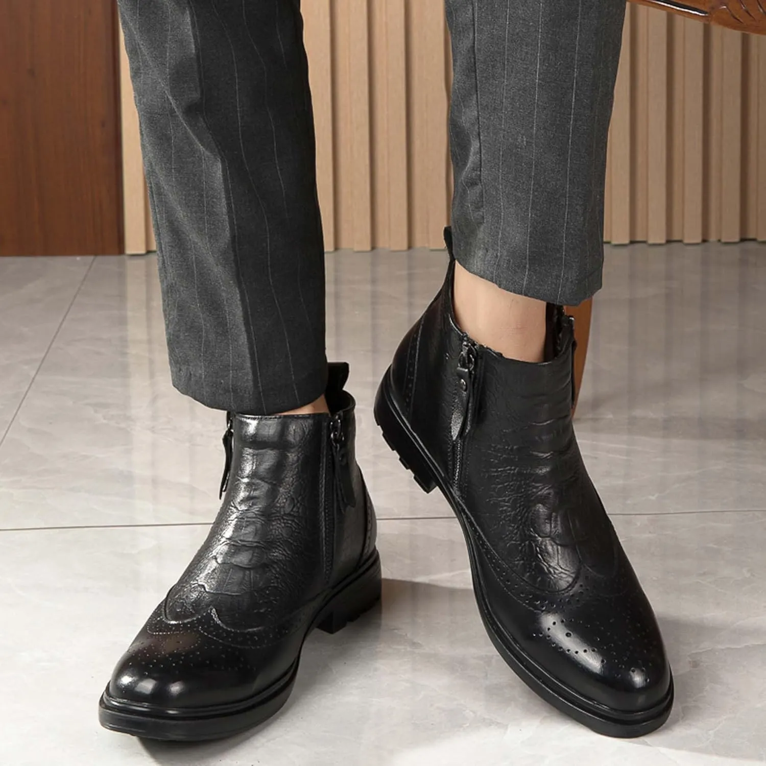 Men's Comfortable Atmospheric Oxford Boots Wear-Resistant Durable Casual Walking Boots Outdoor Non Slip Hiking Boots Black