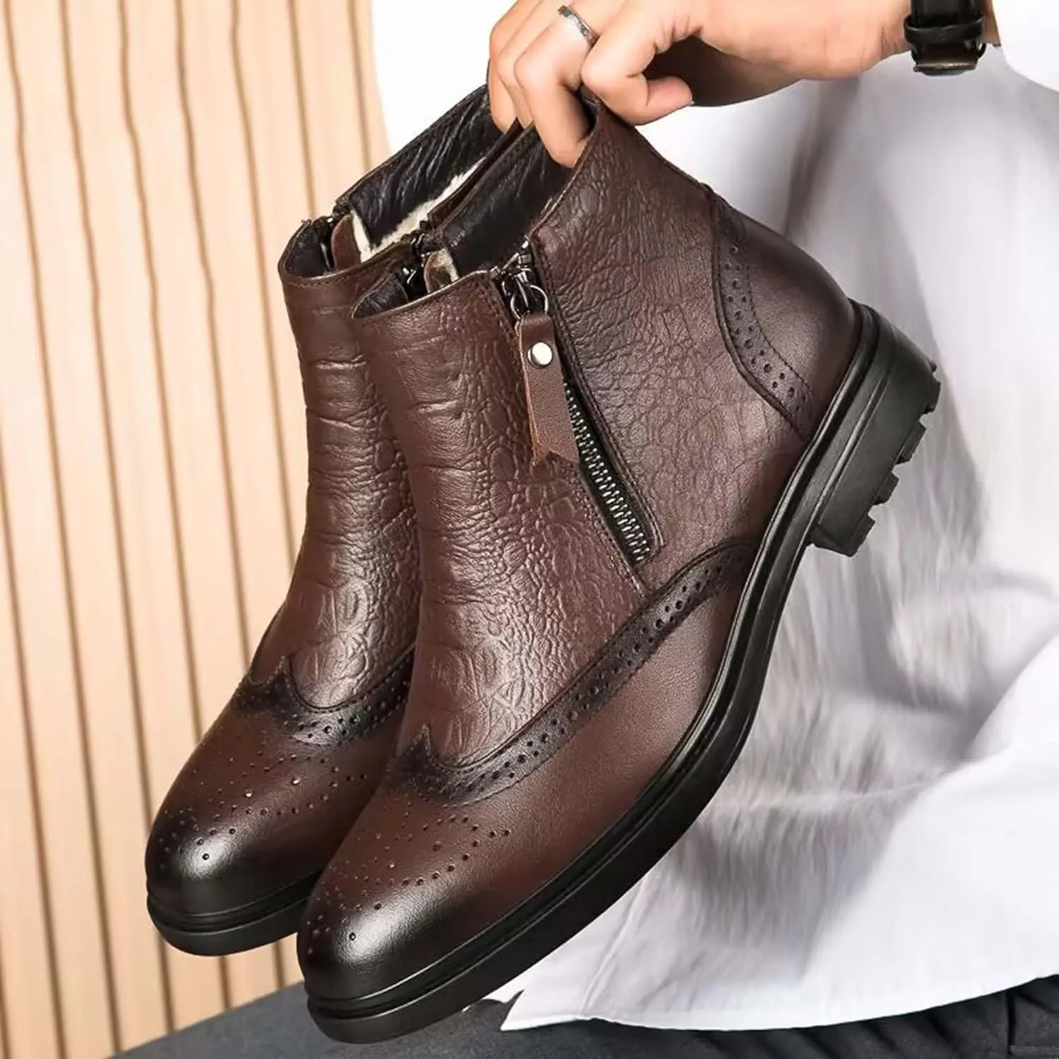 Men's Comfortable Atmospheric Oxford Boots Wear-Resistant Durable Casual Walking Boots Outdoor Non Slip Hiking Boots Black