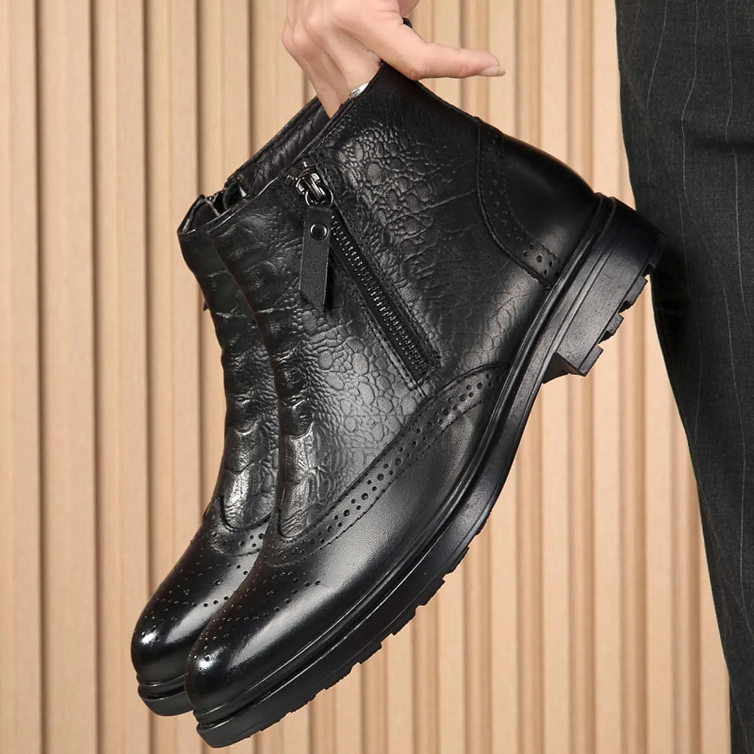 Men's Comfortable Atmospheric Oxford Boots Wear-Resistant Durable Casual Walking Boots Outdoor Non Slip Hiking Boots Black