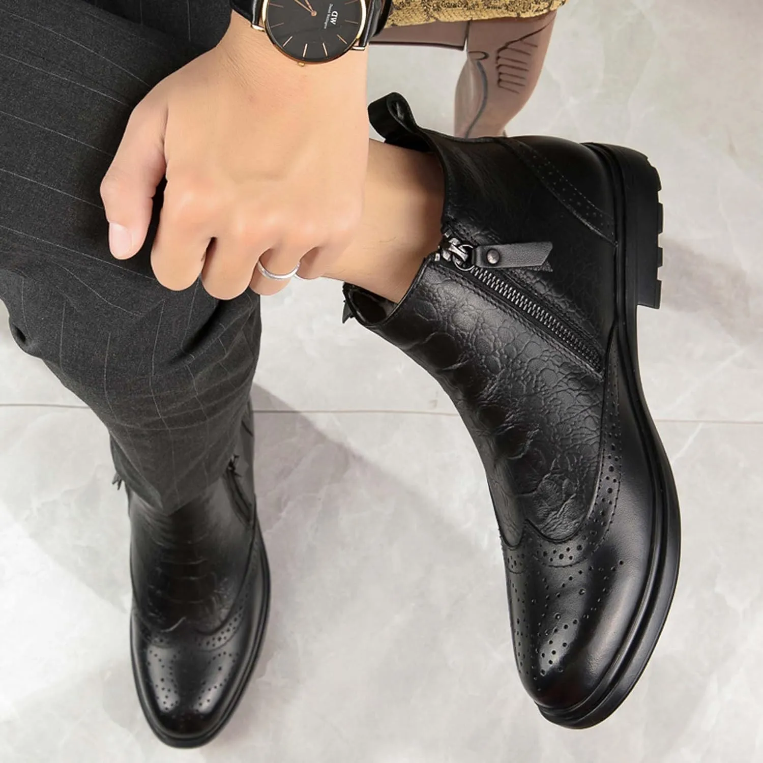 Men's Comfortable Atmospheric Oxford Boots Wear-Resistant Durable Casual Walking Boots Outdoor Non Slip Hiking Boots Black