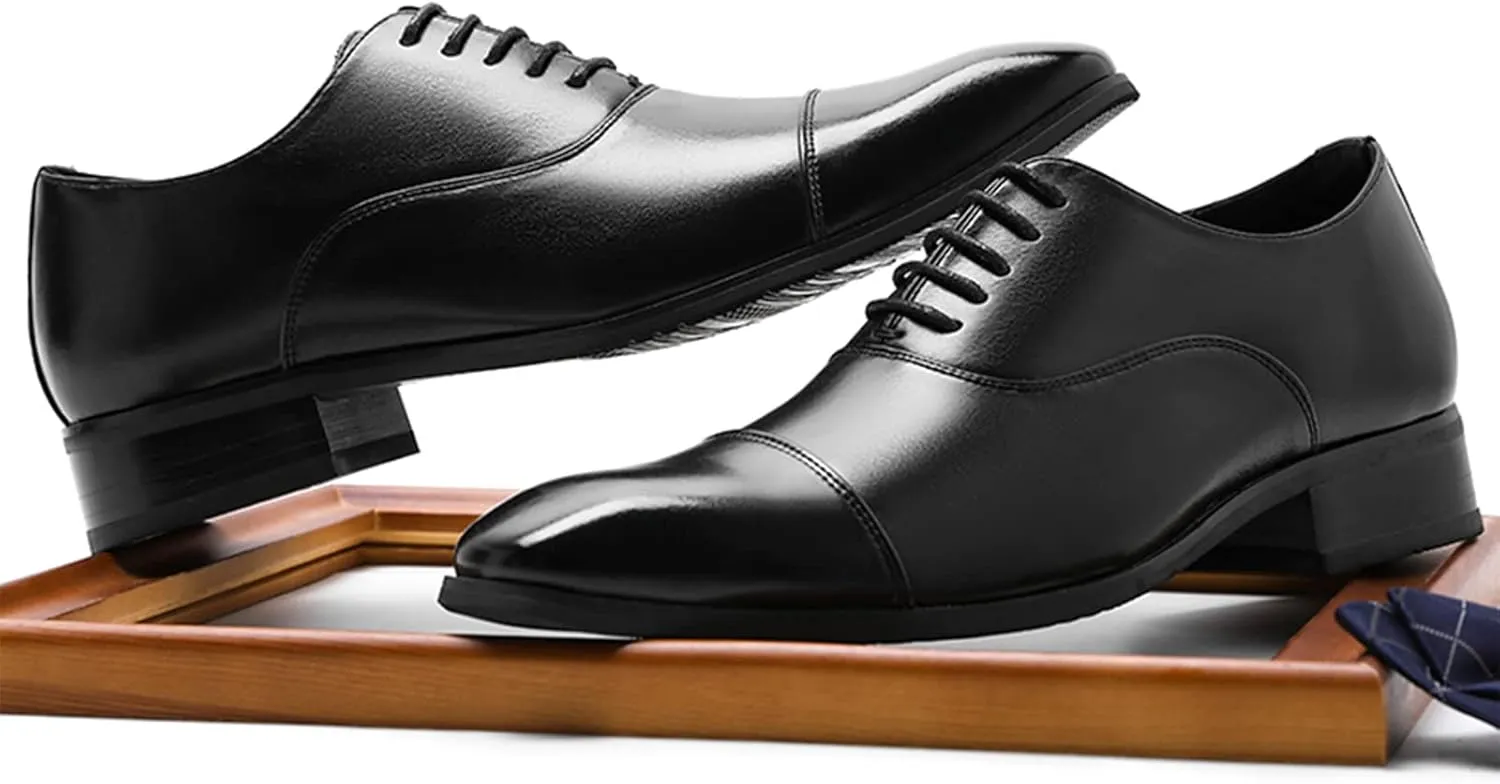 Men's Formal Business Dress Shoes Handsome Oxfords Cap Toe Microfiber Leather Wedding Shoes