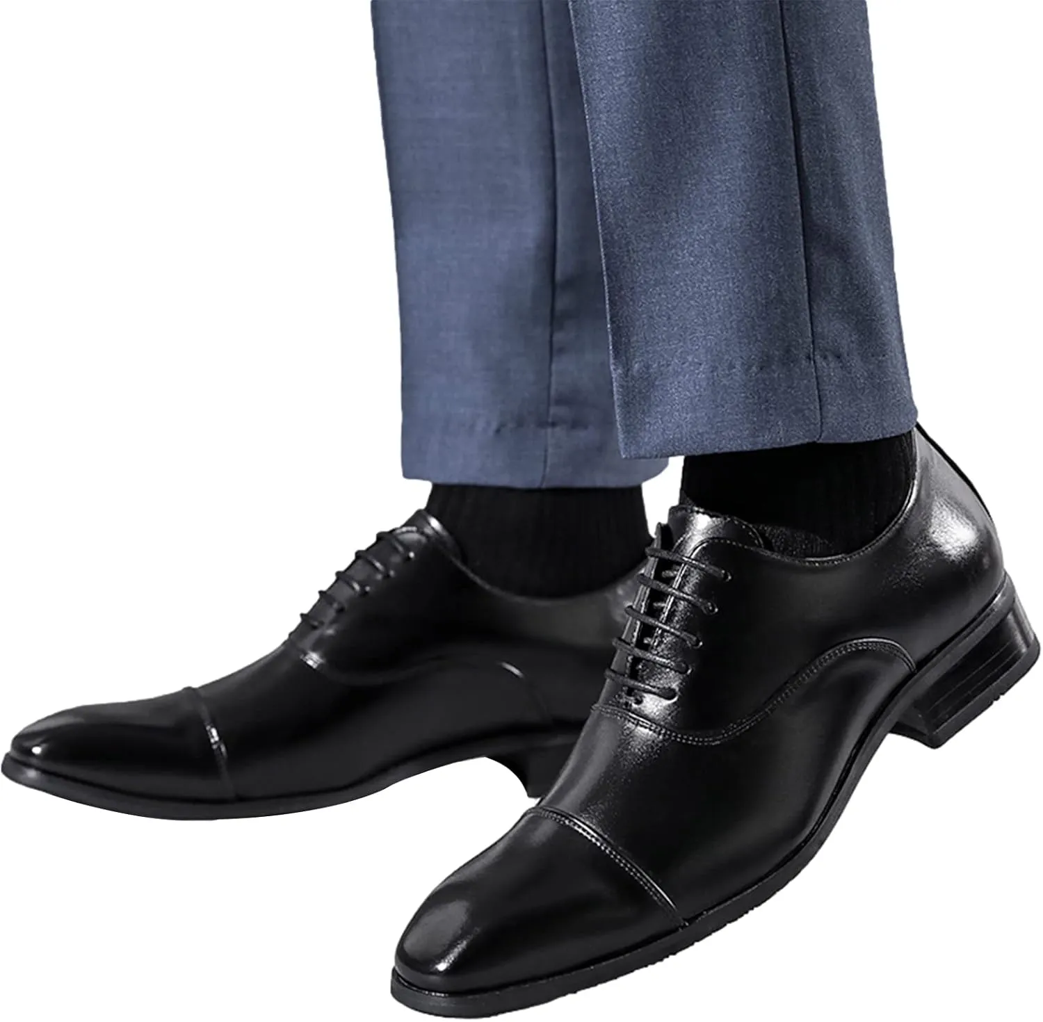 Men's Formal Business Dress Shoes Handsome Oxfords Cap Toe Microfiber Leather Wedding Shoes
