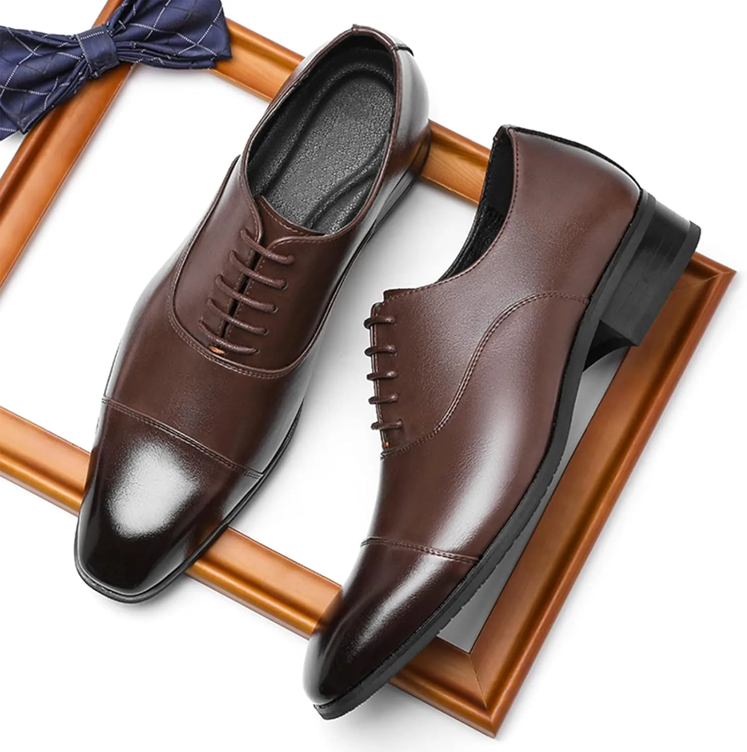 Men's Formal Business Dress Shoes Handsome Oxfords Cap Toe Microfiber Leather Wedding Shoes