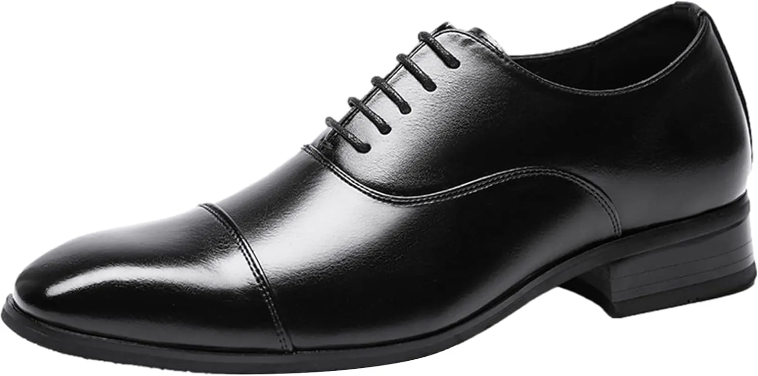 Men's Formal Business Dress Shoes Handsome Oxfords Cap Toe Microfiber Leather Wedding Shoes