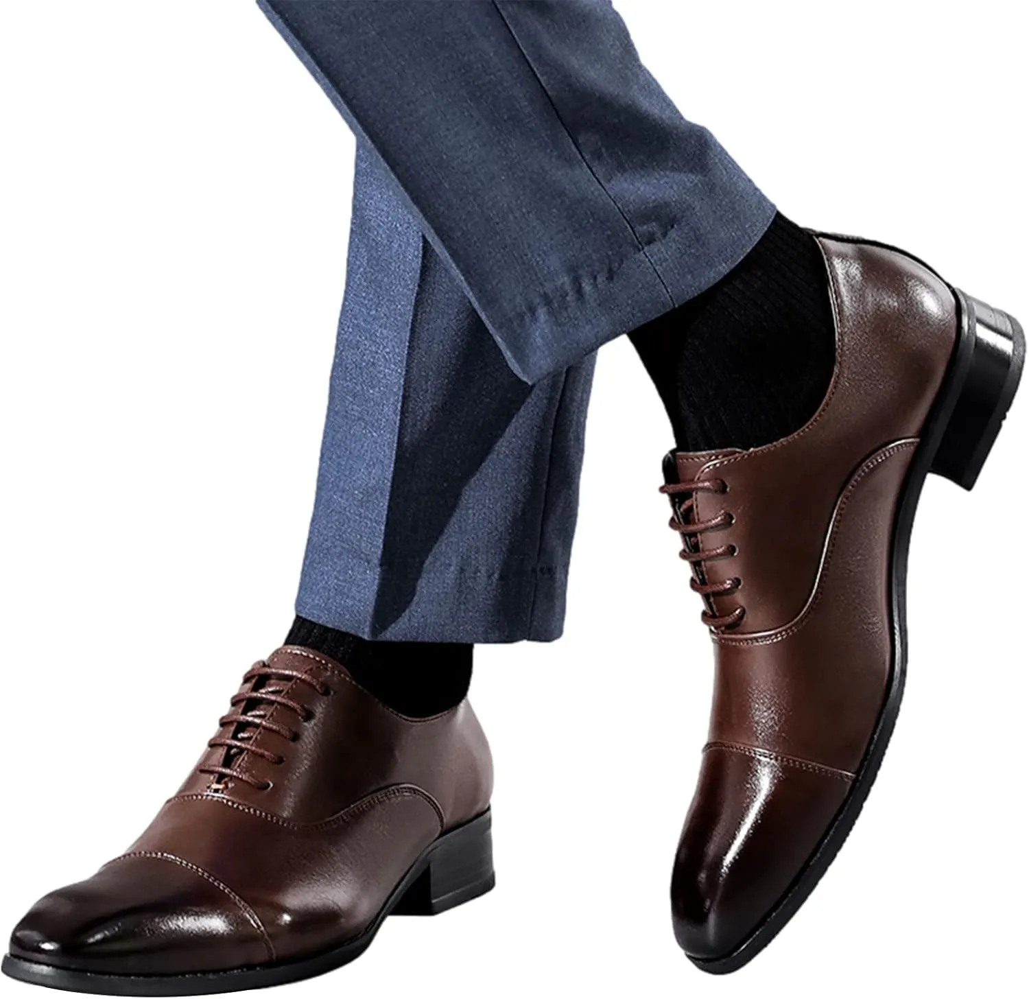 Men's Formal Business Dress Shoes Handsome Oxfords Cap Toe Microfiber Leather Wedding Shoes