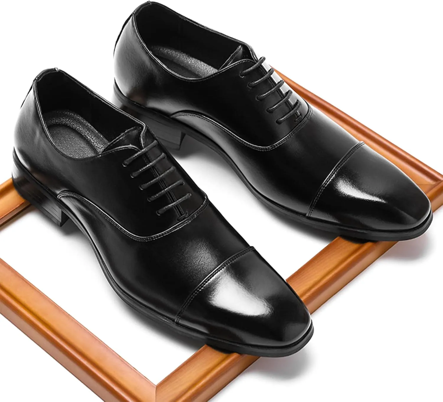 Men's Formal Business Dress Shoes Handsome Oxfords Cap Toe Microfiber Leather Wedding Shoes