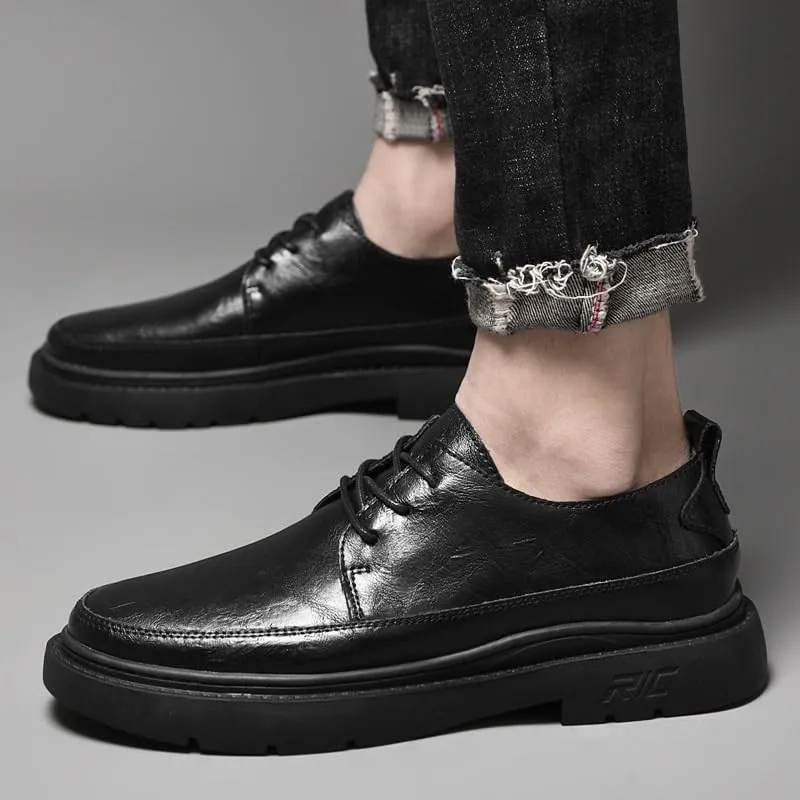 Men's Genuine Leather Platform Oxfords Shoes Classic Lace-up Formal Classic Men Dress Shoes