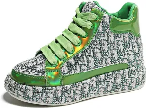 Men's High-Top Athletic Sneakers, Lightweight Breathable Basketball Shoes with Ankle Support and Cushioned Sole for Running, Training, and Street Style(Size:4,Color:Green)
