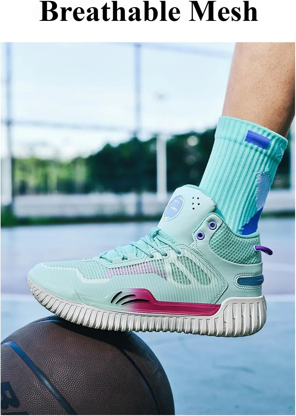 Men's High Top Basketball Shoes - Breathable Mesh Training Sneakers for Sports, Elastic Cushioning Anti-Slip