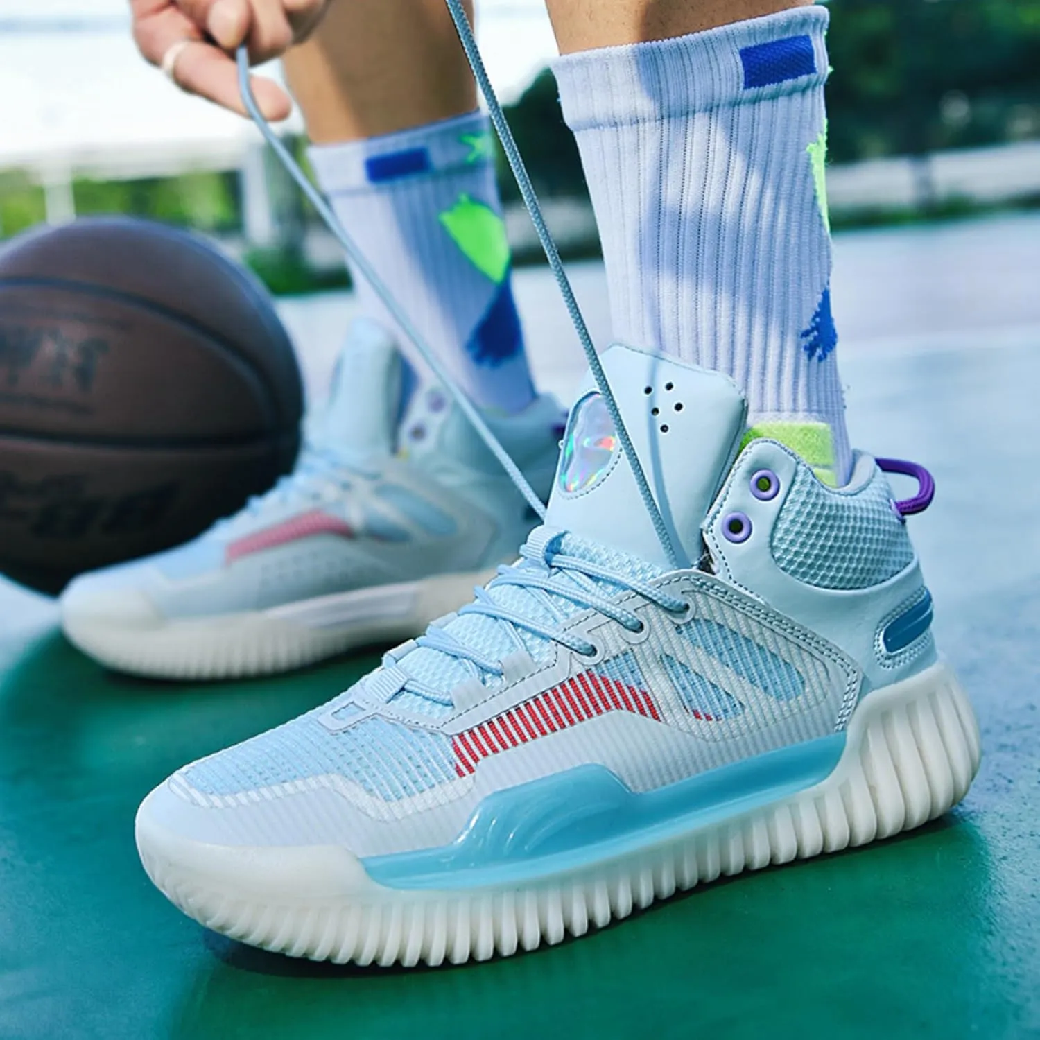 Men's High Top Basketball Shoes - Breathable Mesh Training Sneakers for Sports, Elastic Cushioning Anti-Slip