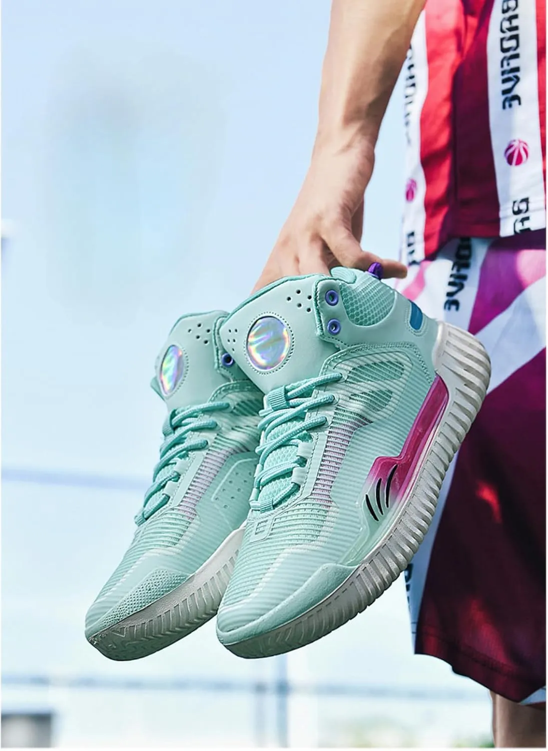 Men's High Top Basketball Shoes - Breathable Mesh Training Sneakers for Sports, Elastic Cushioning Anti-Slip