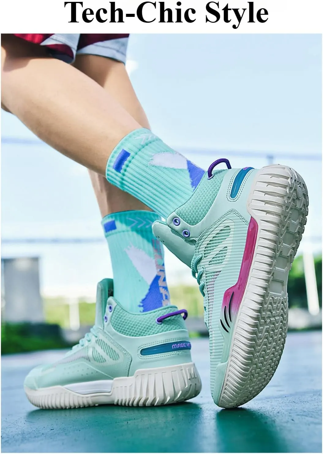 Men's High Top Basketball Shoes - Breathable Mesh Training Sneakers for Sports, Elastic Cushioning Anti-Slip