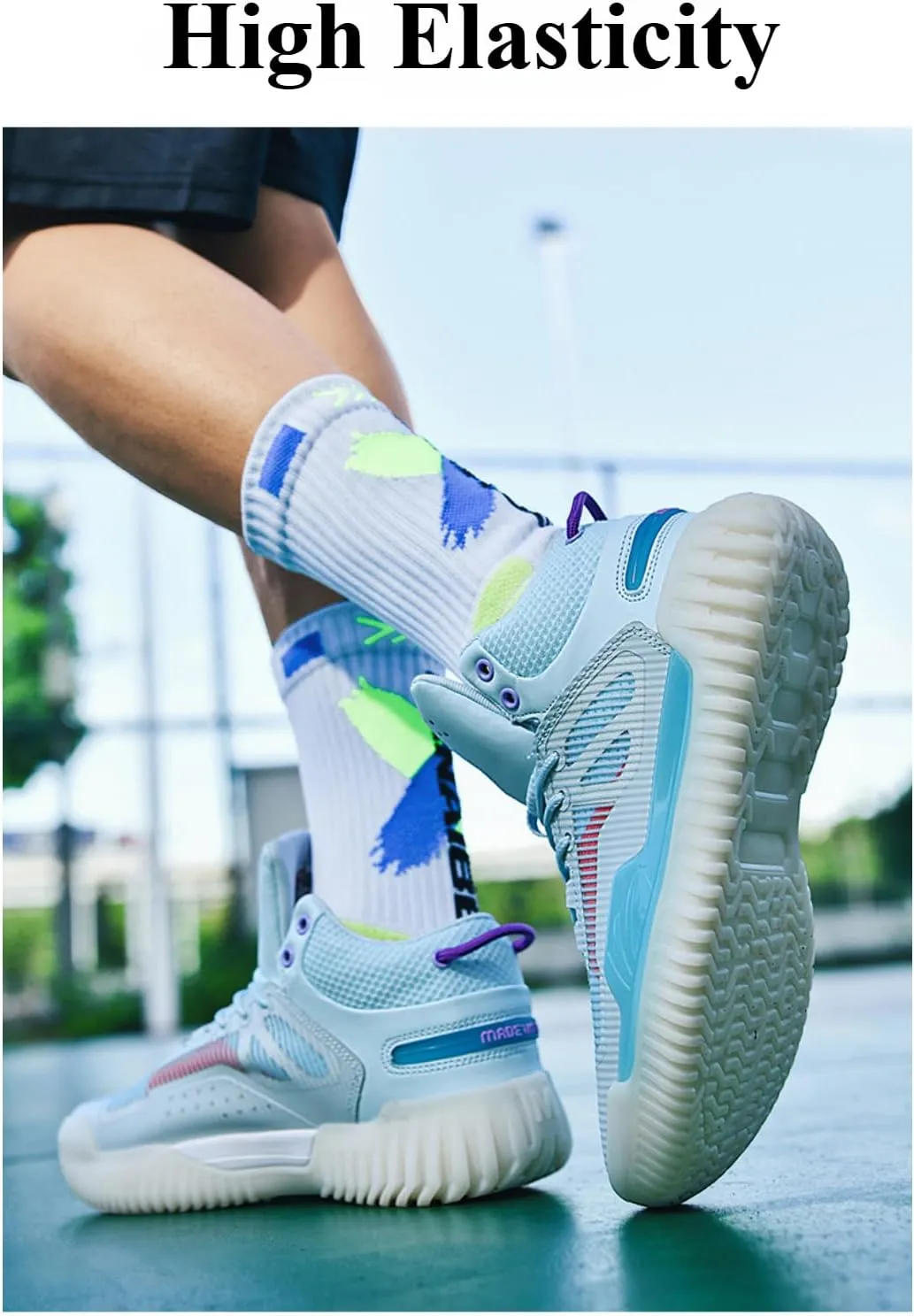 Men's High Top Basketball Shoes - Breathable Mesh Training Sneakers for Sports, Elastic Cushioning Anti-Slip