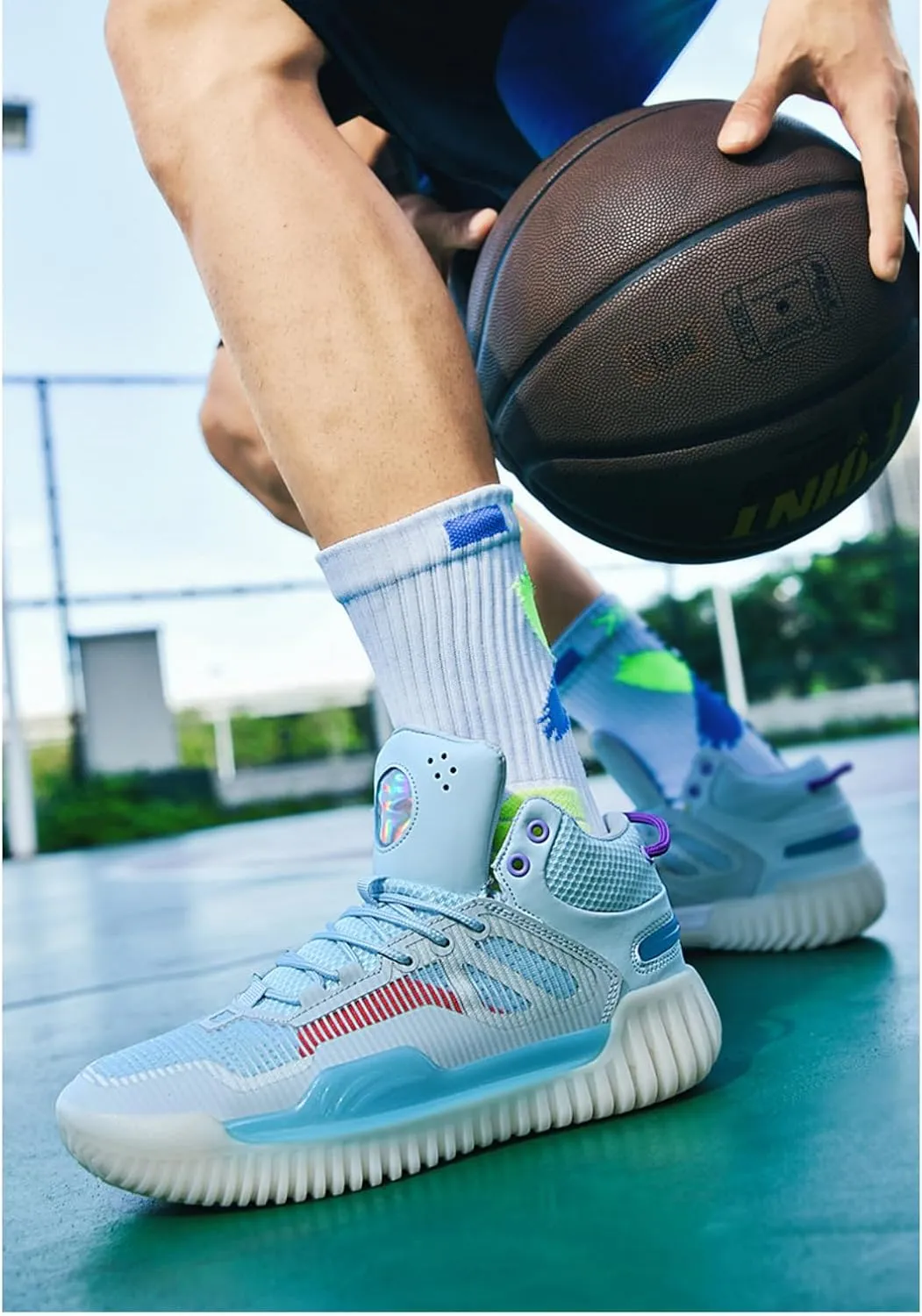 Men's High Top Basketball Shoes - Breathable Mesh Training Sneakers for Sports, Elastic Cushioning Anti-Slip