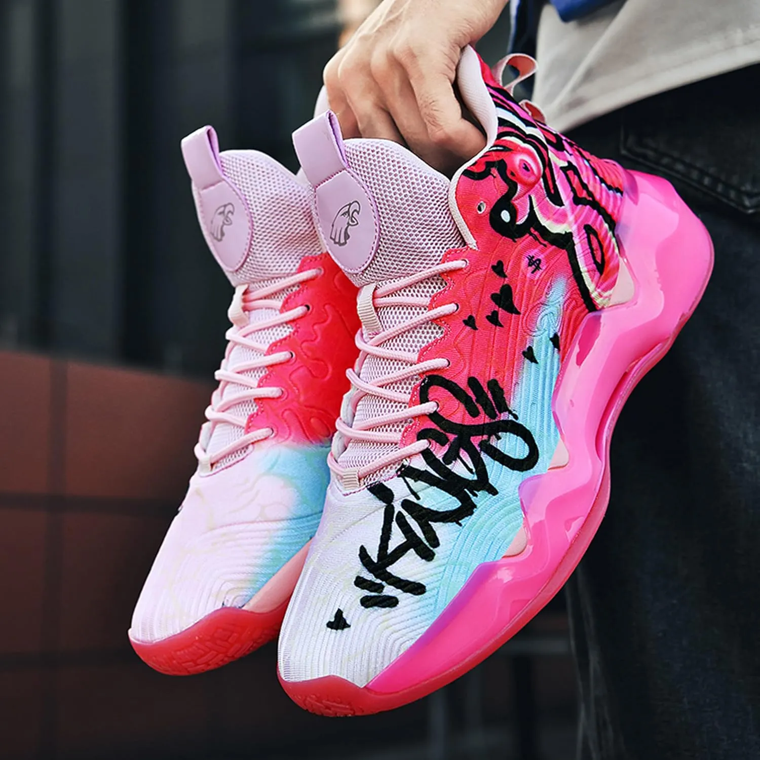 Men's High-Top Basketball Shoes - Slip-Resistant Durability, Street Art Design Athletic Sneakers for Indoor/Outdoor Sports
