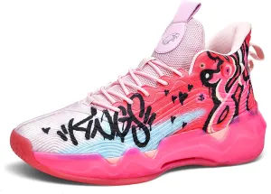 Men's High-Top Basketball Shoes - Slip-Resistant Durability, Street Art Design Athletic Sneakers for Indoor/Outdoor Sports