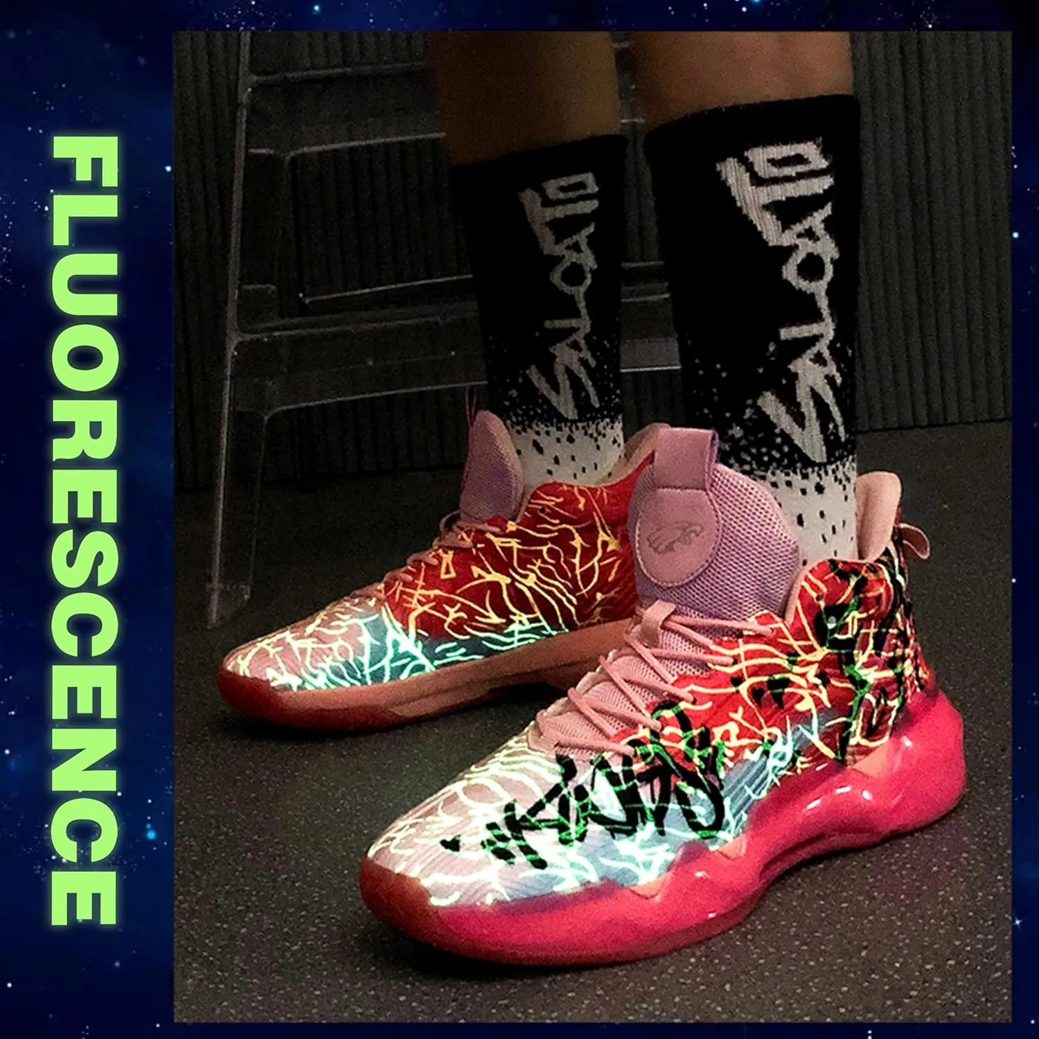 Men's High-Top Basketball Shoes - Slip-Resistant Durability, Street Art Design Athletic Sneakers for Indoor/Outdoor Sports