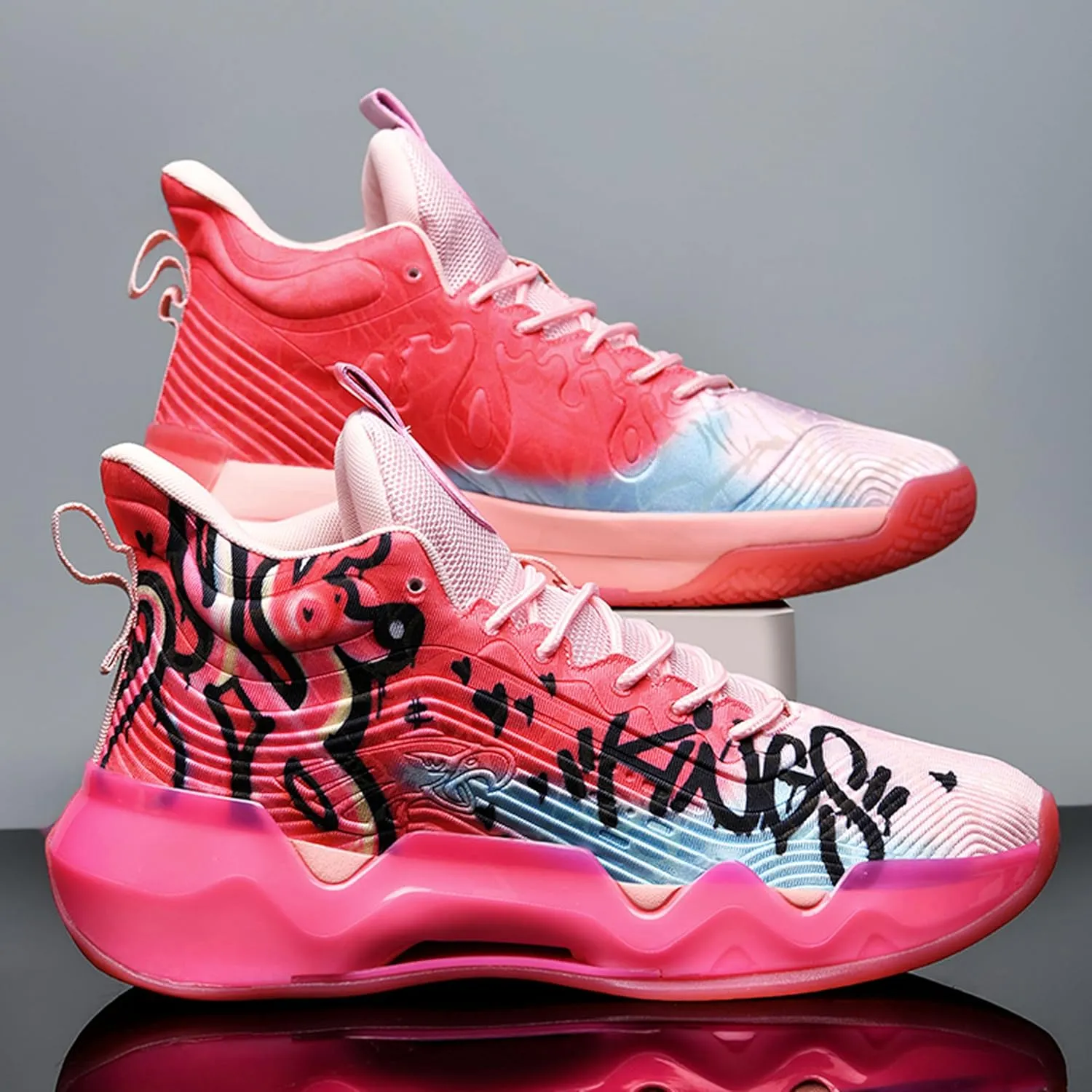 Men's High-Top Basketball Shoes - Slip-Resistant Durability, Street Art Design Athletic Sneakers for Indoor/Outdoor Sports