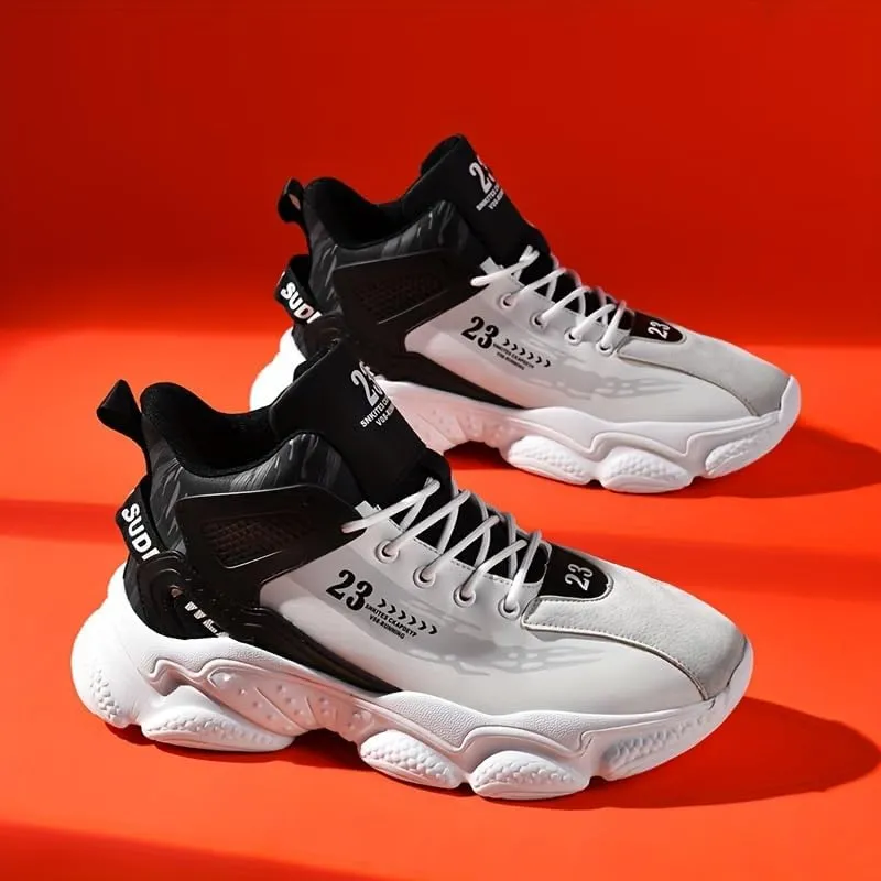 Men's High-Top Basketball Sneakers - Breathable, Non-Slip Rubber Sole with Shock Absorption, Durable & Stylish for Running and Casual Wear All Seasons