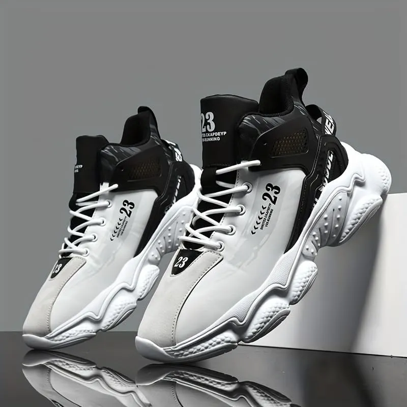 Men's High-Top Basketball Sneakers - Breathable, Non-Slip Rubber Sole with Shock Absorption, Durable & Stylish for Running and Casual Wear All Seasons