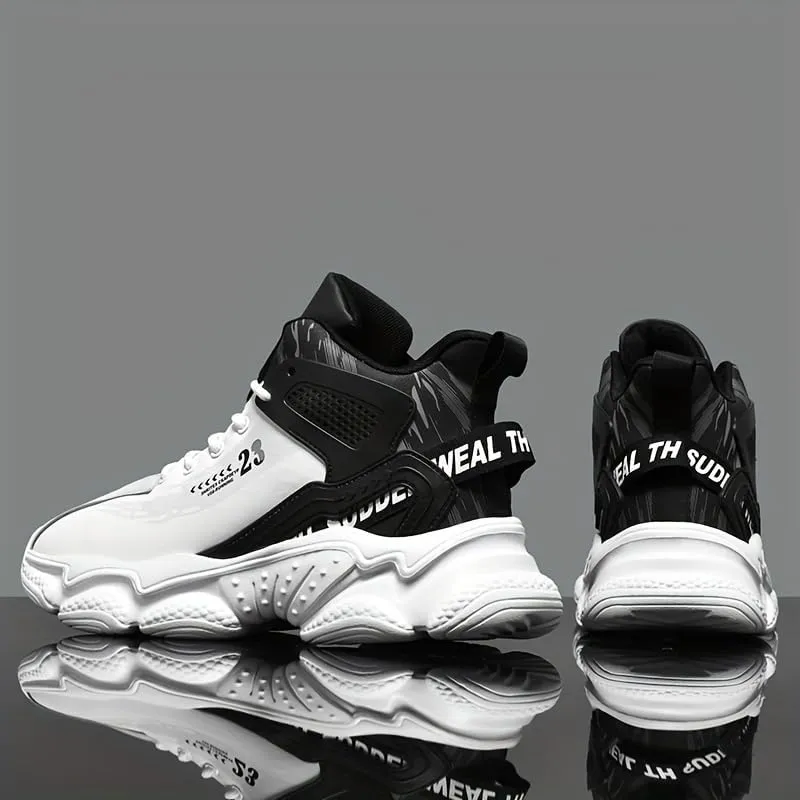 Men's High-Top Basketball Sneakers - Breathable, Non-Slip Rubber Sole with Shock Absorption, Durable & Stylish for Running and Casual Wear All Seasons