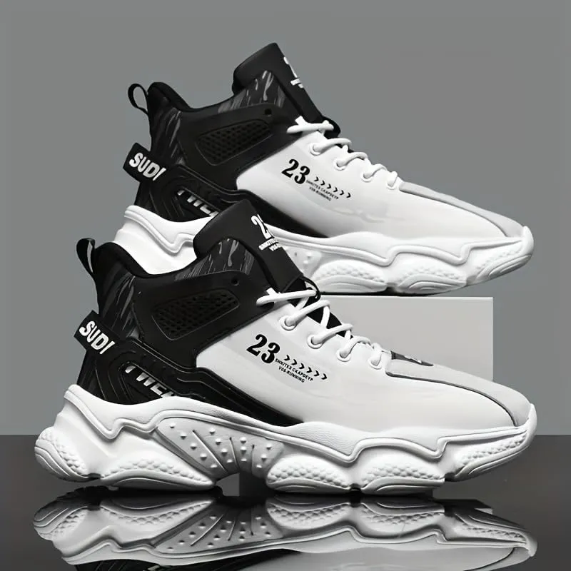 Men's High-Top Basketball Sneakers - Breathable, Non-Slip Rubber Sole with Shock Absorption, Durable & Stylish for Running and Casual Wear All Seasons