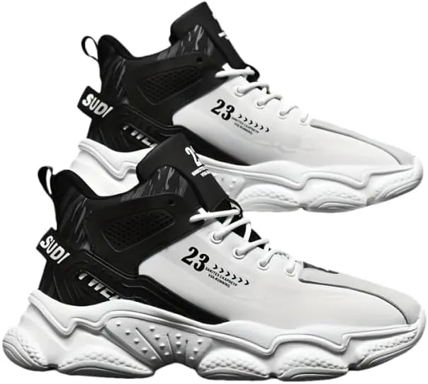 Men's High-Top Basketball Sneakers - Breathable, Non-Slip Rubber Sole with Shock Absorption, Durable & Stylish for Running and Casual Wear All Seasons