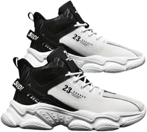Men's High-Top Basketball Sneakers - Breathable, Non-Slip Rubber Sole with Shock Absorption, Durable & Stylish for Running and Casual Wear All Seasons