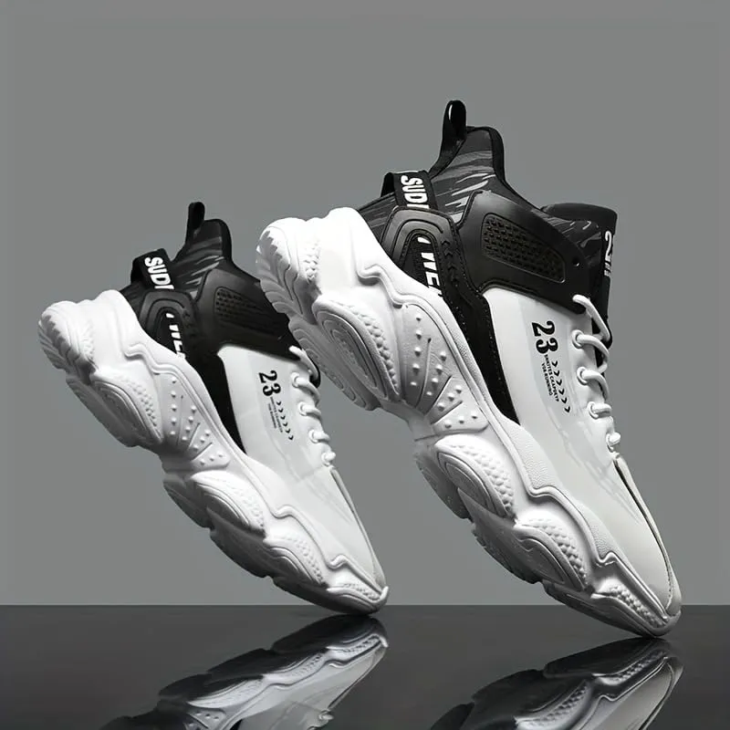 Men's High-Top Basketball Sneakers - Breathable, Non-Slip Rubber Sole with Shock Absorption, Durable & Stylish for Running and Casual Wear All Seasons