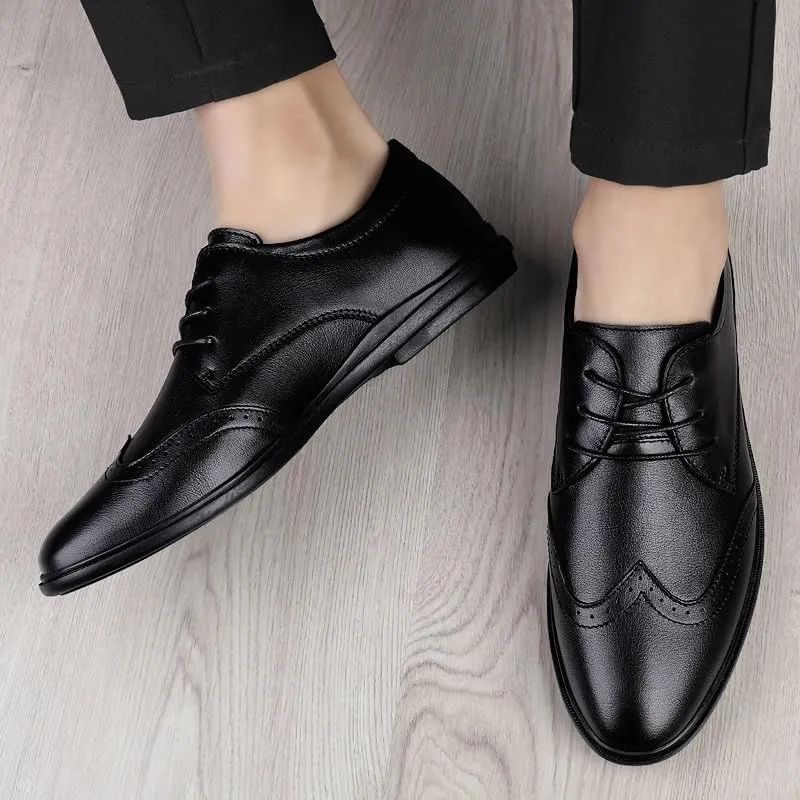 Mens Leather Lace-Up Dress Shoes Fashion Comfort Business Oxford Shoes Breathable Wingtip Brogue Loafers