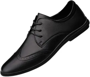 Mens Leather Lace-Up Dress Shoes Fashion Comfort Business Oxford Shoes Breathable Wingtip Brogue Loafers