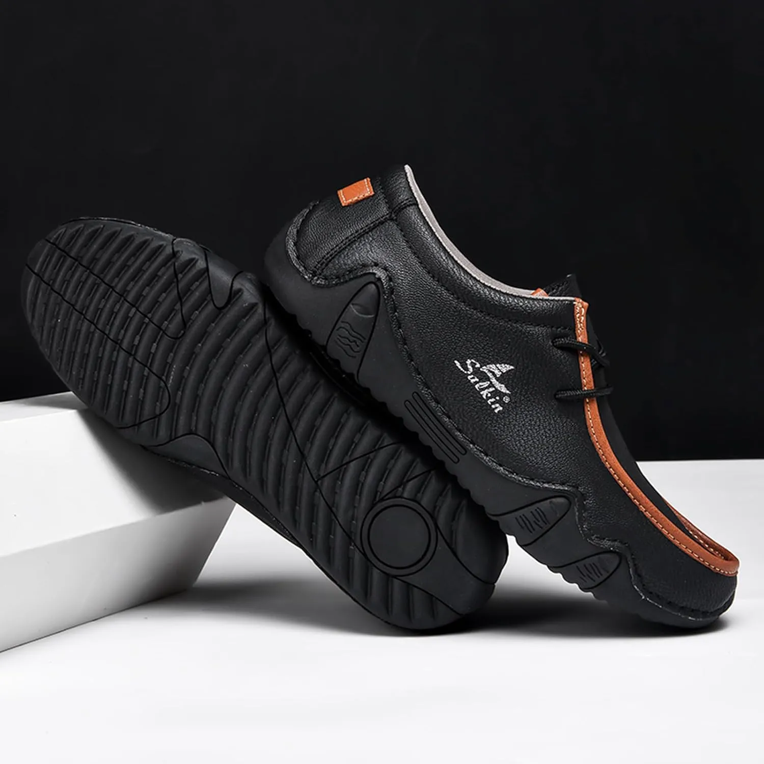 Men's Leather Slip On Casual Low Loafers Lightweight Non-Slip Flat Driving Walking Shoes Soft Moccasin Shoes