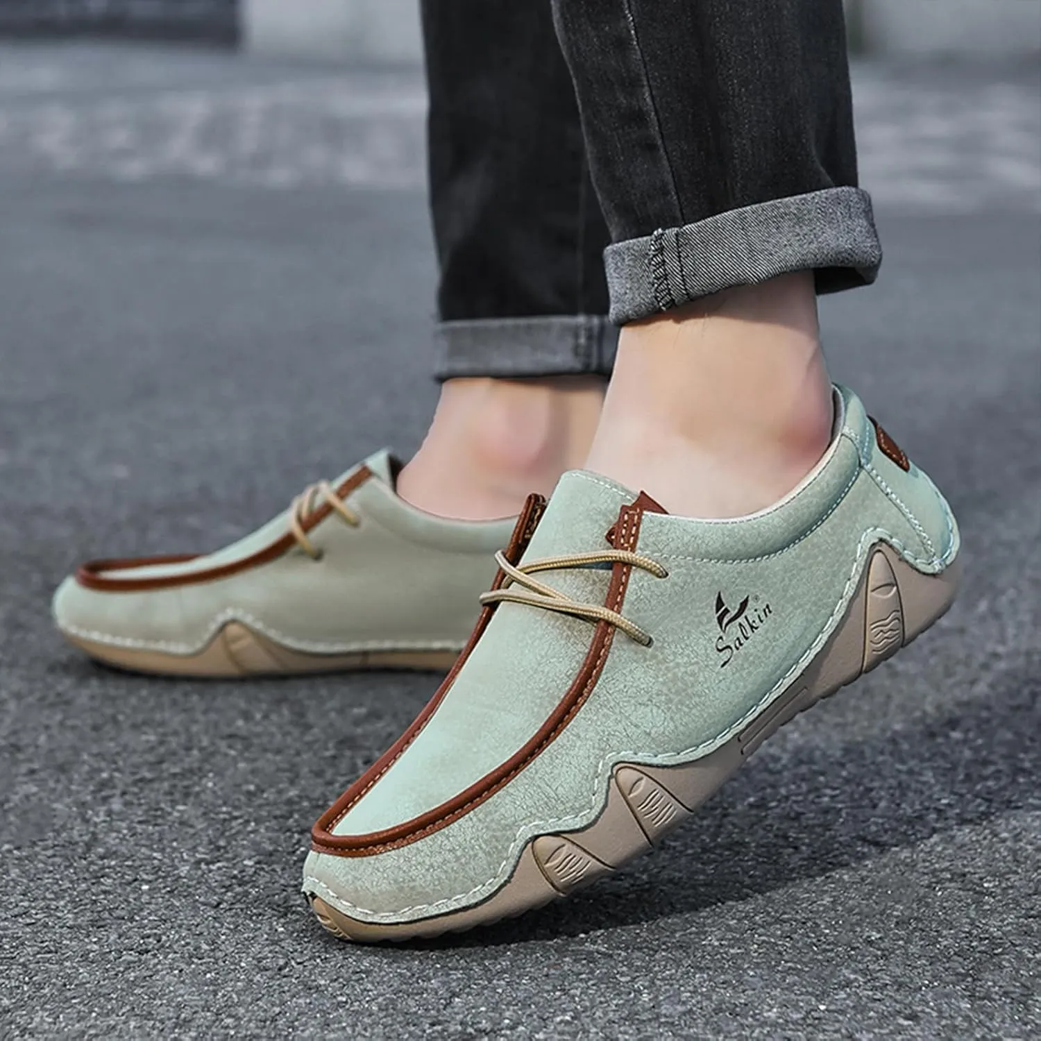Men's Leather Slip On Casual Low Loafers Lightweight Non-Slip Flat Driving Walking Shoes Soft Moccasin Shoes