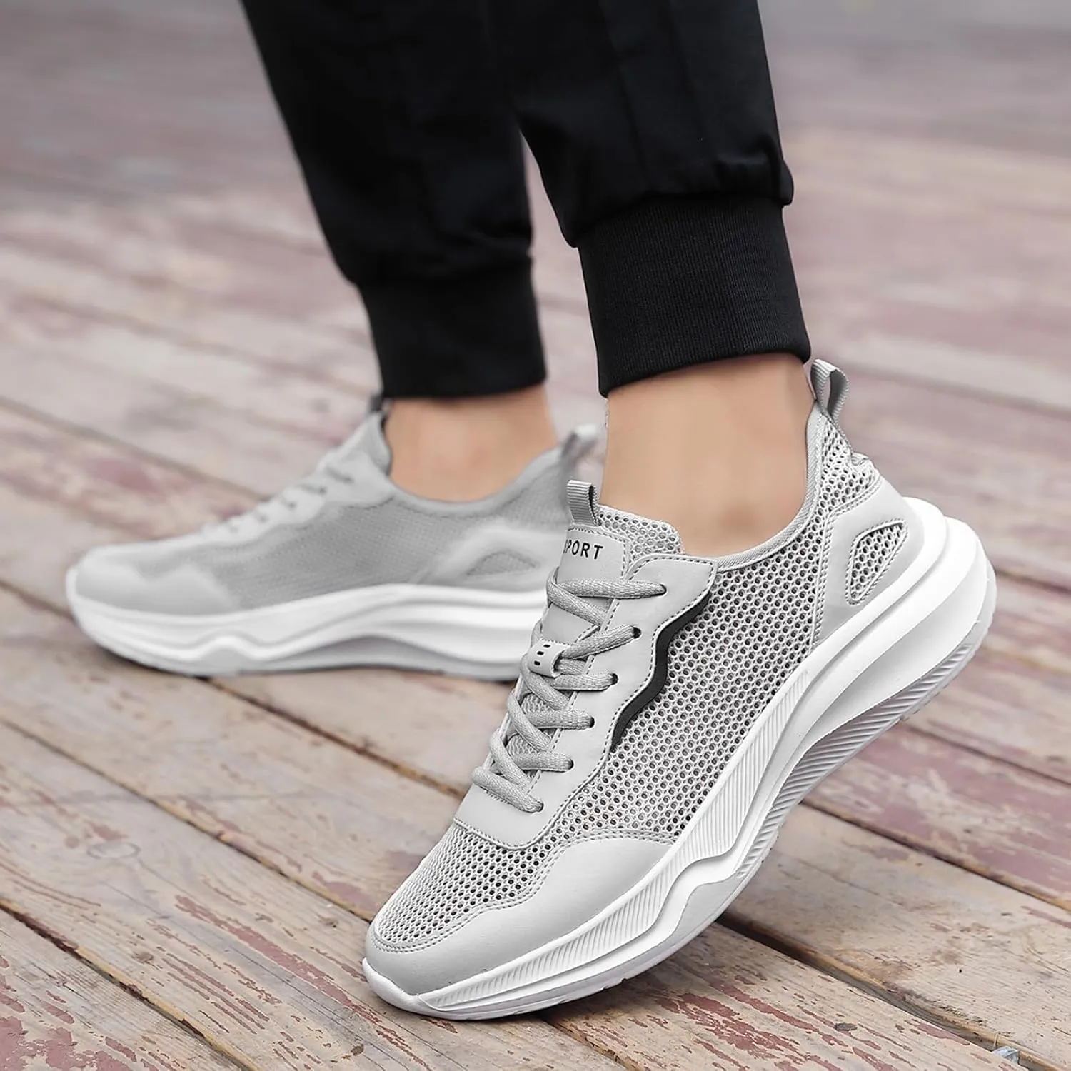 Men's Lightweight Cushion Sneakers Breathable Elastic Fly Woven Mesh Sneaker Men's Stylish Lightweight Sneakers