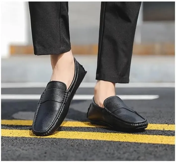 Men's Loafers Shoes Round Toe Nubuck Leather Penny Driving Loafers Lightweight Resistant Anti-Slip Classic Prom Slip On