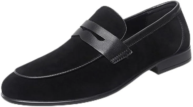 Men's Loafers Shoes Round Toe Suede Vamp Apron Toe Penny Loafers Anti-Slip Flat Heel Comfortable Casual Fashion Slip On