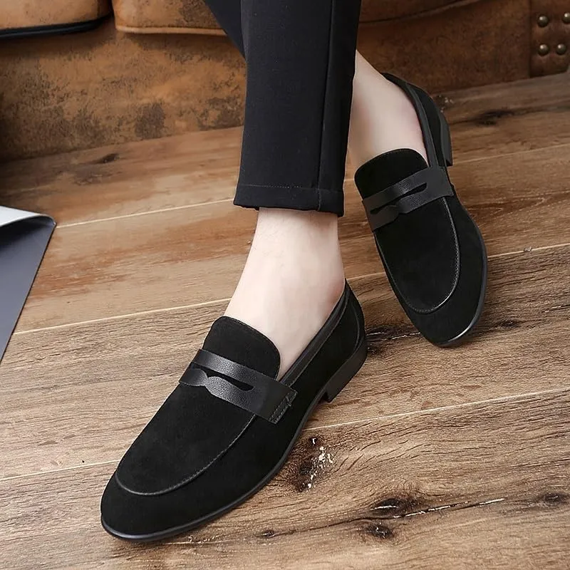 Men's Loafers Shoes Round Toe Suede Vamp Apron Toe Penny Loafers Anti-Slip Flat Heel Comfortable Casual Fashion Slip On