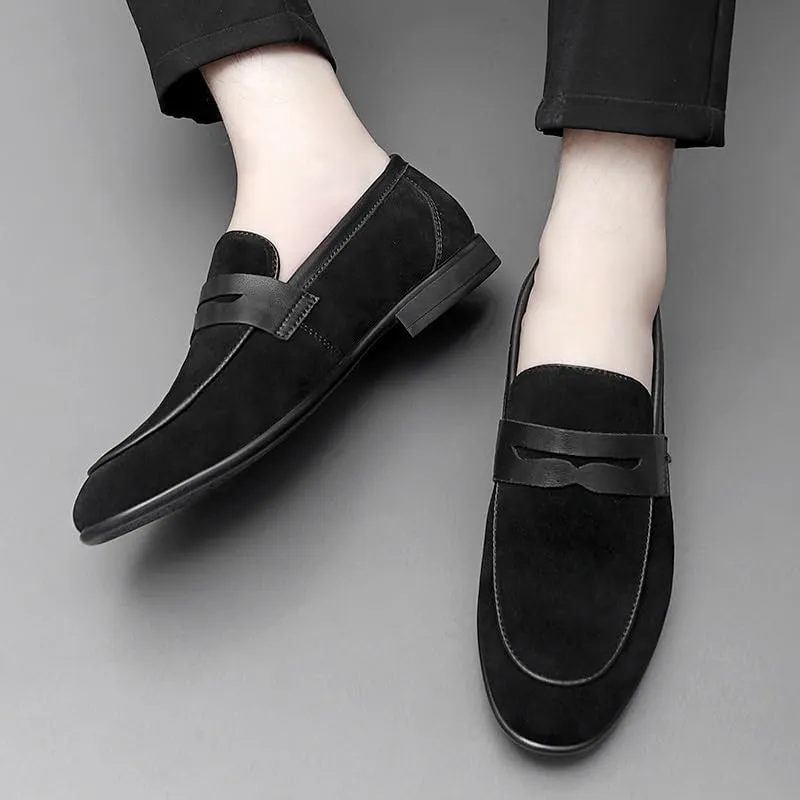 Men's Loafers Shoes Round Toe Suede Vamp Apron Toe Penny Loafers Anti-Slip Flat Heel Comfortable Casual Fashion Slip On